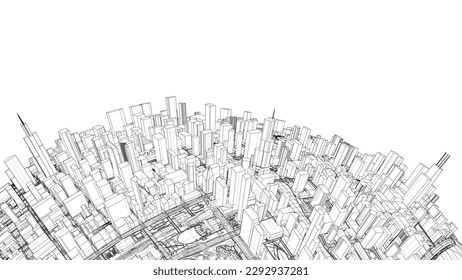 3d city sphere. Vector rendering of 3d. Wire-frame style. The layers of visible and invisible lines are separated