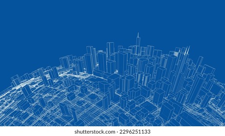 3d city sphere. Vector rendering of 3d. Wire-frame style. The layers of visible and invisible lines are separated