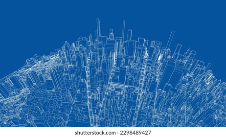 3d city sphere. Vector rendering of 3d. Wire-frame style. The layers of visible and invisible lines are separated