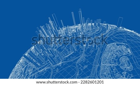 3d city sphere. Vector rendering of 3d. Wire-frame style. The layers of visible and invisible lines are separated