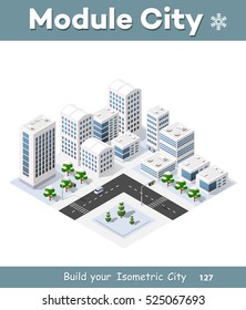 3d cityscape city street public block house from above highway intersection transportation road. Isometric winter landscape of skyscraper view of building office and residential area of construction
