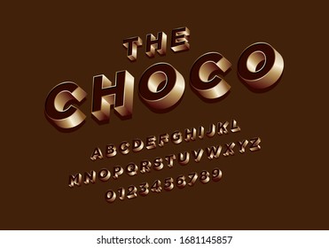 Alfabeto vectorial 3D clásico y elegante hecho de chocolate. Para afiche, titular, volante, fiesta y evento. 