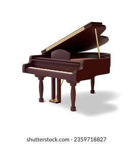 3d Instrumento musical clásico de gran piano en forma de caricatura aislado en un fondo blanco. Ilustración vectorial de Pianoforte para el Concierto