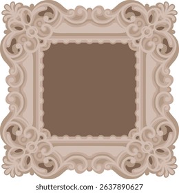 3d Classic ornate square frame with soft scrollwork, layered vector template for laser cutting, vintage decorative border or sign