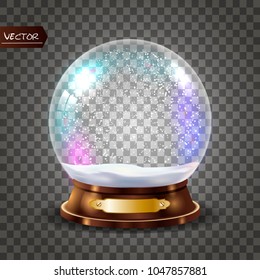 3d Classic Snow Globe Vector.Glass Sphere With Glares And Gighlights. Isolated On Transparent Background Illustration