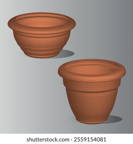 3D Clay Flower Tubs For Plant ,isolated on gradient background, Eps 10 vector Illustration  