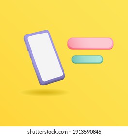 3d clay mockup Smartphone illustration with ballon chat concept realistic editable vector