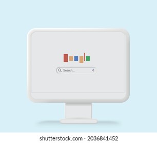 3D clay monitor on a background. Internet empty web landing page concept with search bar and buttons. Vector illustration