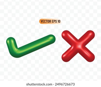 3D limpio tick cruz derecha signo incorrecto símbolo o signo Clipart png fondo transparente