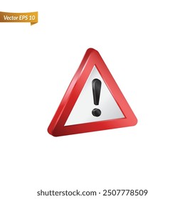 3d clean traffic alert sign, attention mark, caution icon. Danger, warning, clean emergency hazard notification symbol. Alert notice, warning reminder and attention vector illustration

