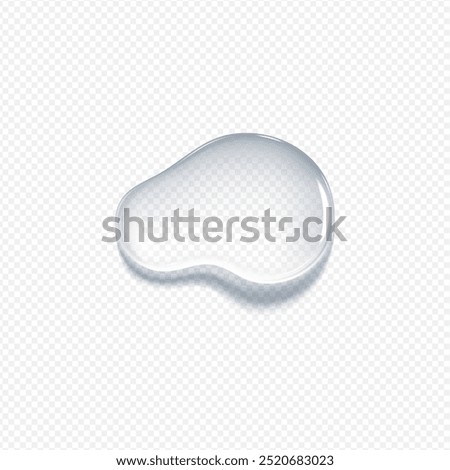 3d clear gel or water drop with glare, round shape, isolated on transparent background. Top view. Cosmetic product. Collagen or oil drop. Moisture, liquid. Realism. Vector illustration.