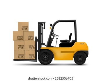 3D Clear New Forklift Lifts Boxes Isolated On White Background. EPS10 Vector