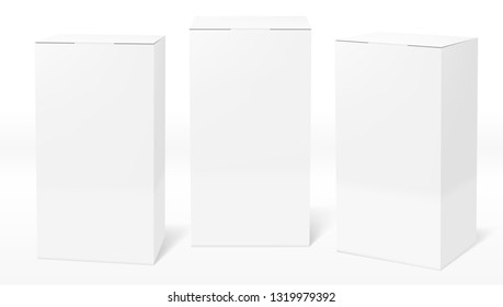 3D Clear White Blank Cardboard Package Boxes Set. EPS10 Vector