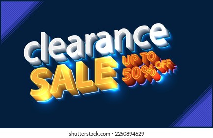 3d Clearance Sale for promo with light effect. Modern banner template design. Vector illustration