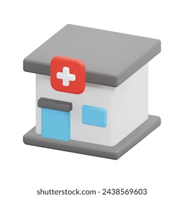 3d clinic icon vector. Isolated on white background. 3d building and architecture concept. Cartoon minimal style. 3d vector building icon render illustration.