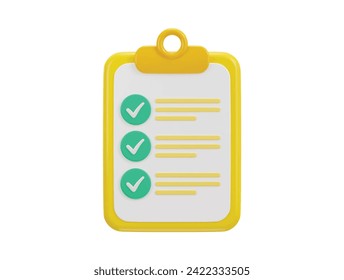 3d clipboard with checklist todo check list business education task management concept icon illustration