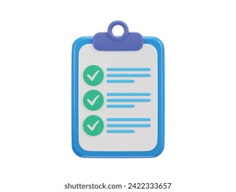 3d clipboard with checklist todo check list business education task management concept icon illustration