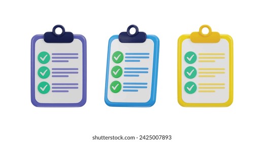 3d clipboard with checklist todo check list business education task management concept icon set