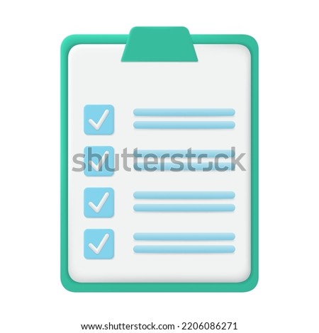 3d Clipboard with checklist. Todo check list. Concept of business, education, task management and productivity. 3d vector icon.