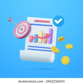 3d clipboard with Financial report chart goals on project plan, fast progress, analytics icon. Business invoice bill expenses idea concept. 3d rendering. Vector illustration