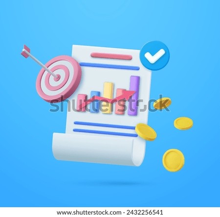 3d clipboard with Financial report chart goals on project plan, fast progress, analytics icon. Business invoice bill expenses idea concept. 3d rendering. Vector illustration