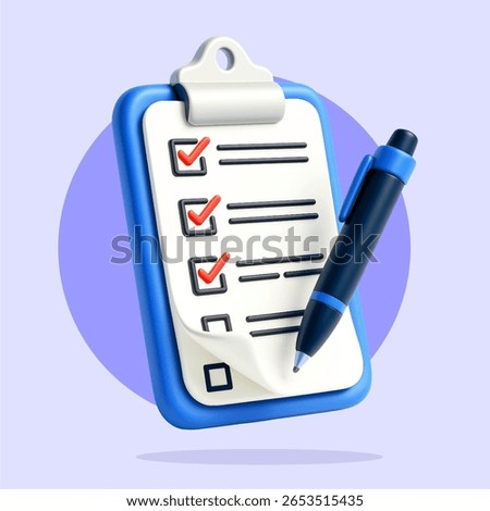 3d clipboard icon with Check List and pen vector illustration