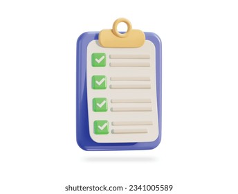 3d clipboard icon with paper blank 3d vector illustration