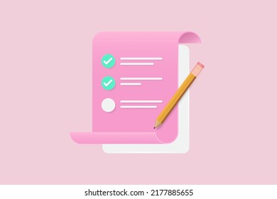 3D clipboard and pencil. Notepad icon. 3d vector illustration.