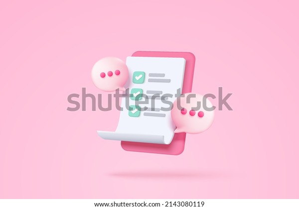 3d clipboard task plan management todo check\
list with bubble, efficient work on project plan, fast progress,\
level up concept, assignment and exam checklist 3d icon. 3d vector\
render on background