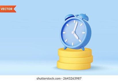 3D clock and golden coins. Shopping online and e-commerce on web business concept. 3d rendering. Vector illustration