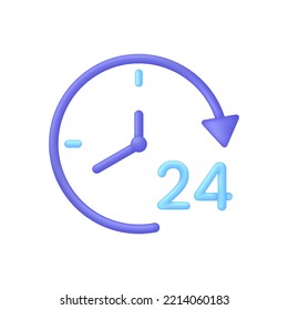 3D Clock icon. 24 hours. Passage of time Time-keeping and measurement of time. Time period concept. Trendy and modern vector in 3d style.