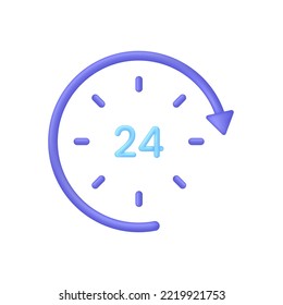 3D Clock icon. 24 hours. Passage of time Time-keeping and measurement of time. Time period concept. Trendy and modern vector in 3d style.