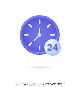 3D Clock icon. 24 hours. Passage of time Time-keeping and measurement of time. Time period concept. Trendy and modern vector in 3d style.