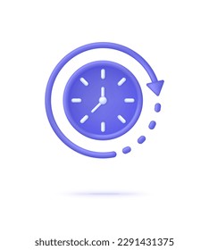 3D Clock icon. 24 hours. Passage of time. Time-keeping and measurement of time. Time period concept. Trendy and modern vector in 3d style.