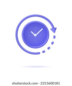 3D Clock icon. 24 hours. Passage of time. Time-keeping and measurement of time. Time period concept. Trendy and modern vector in 3d style.