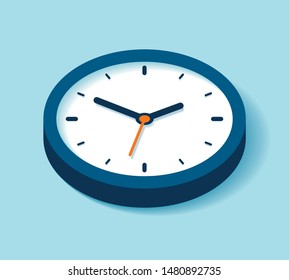 3d Clock icon in flat style, timer on blue background. Business watch. Vector design element for you project