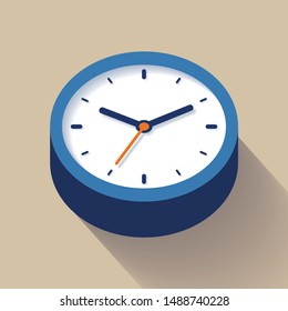 3d Clock icon in flat style, timer on color background. Business watch. Vector design element for you project