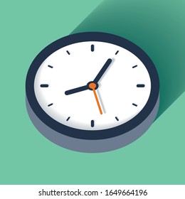 3d Clock icon in flat style, timer on color background. Business watch. Vector design element for you project