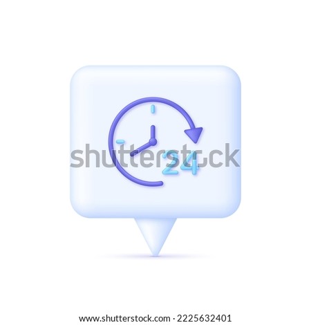3D Clock icon on Speech Bubble. 24 hours. Passage of time Time-keeping and measurement of time. Time period concept. Trendy and modern vector in 3d style.
