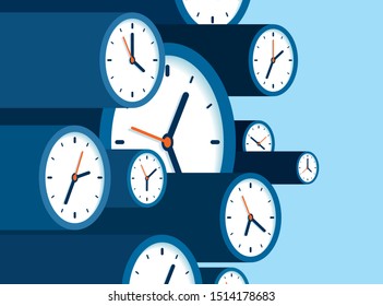 3d Clock icons in flat style, timers on blue background. Time management. More watch. Business vector illustration for you presentation