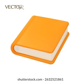 3d closed book in minimal style, orange cover, isolated on white background. Closed book icon in 3d vector