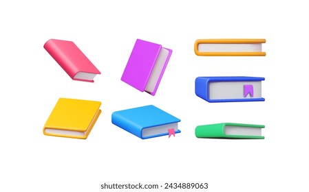 3D Closed Books Collection Isolated on White Background. Render Book Icon Set. Educational or Business Literature. Reading Education, E-book, Literature, Encyclopedia. Vector Illustration