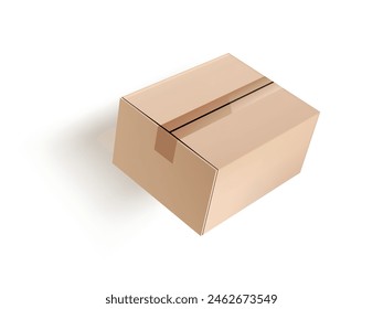 3D Closed Cardboard Box Flying Isolated On White Background. EPS10 Vector