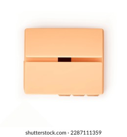 3d closed cardboard box icon top view isolated on white background. Render delivery cargo box with fragile care sign symbol, handling with care, protection from water rain. 3d cartoon vector