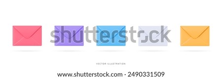 3D Closed envelopes of different colors. New message. Email notification. Social media communication. Send document. Cartoon creative design icons. 3D Vector illustration