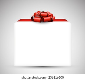3D Geschenkbox mit satinroter Schleife. Realistische Vektorgrafik. 