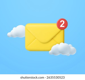 3d closed mail envelope icon with marker new message . incoming mail notify, newsletter and online email concept. 3d envelope render. Vector illustration