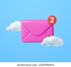 3d closed mail envelope icon with marker new message . incoming mail notify, newsletter and online email concept. 3d envelope render. Vector illustration