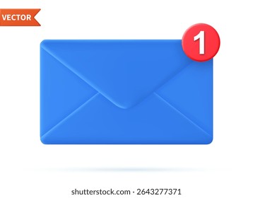 3d closed mail envelope icon with marker new message isolated on white background. incoming mail notify, newsletter and online email concept. 3d envelope render. Vector illustration