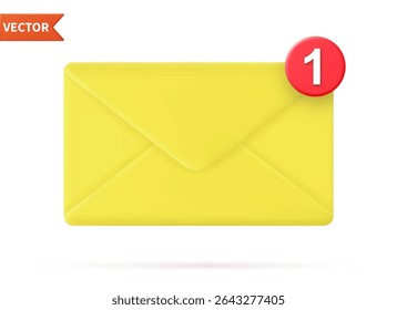3d closed mail envelope icon with marker new message isolated on white background. incoming mail notify, newsletter and online email concept. 3d envelope render. Vector illustration